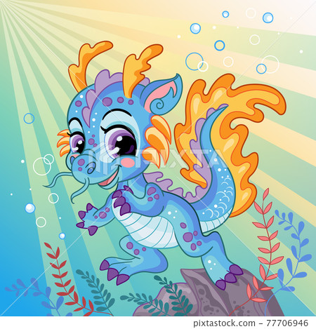 Cute little water dragon background vector illustration 77706946
