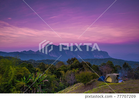 Camping tents on the hill at San Pa Kia, Doi Mae Ta Man viewpoint located , Chiang mai, Thailand. Camping tents on the hill at San Pa Kia, Doi Mae Ta Man viewpoint located , Chiang mai, Thailand. 77707209