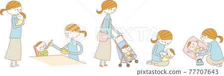 Mom and baby childcare illustration 77707643
