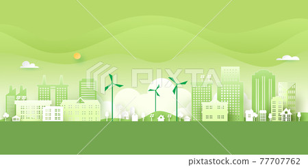 Ecology concept with green eco city background.Environment conservation resource sustainable.Vector illustration. Ecology concept with green eco city background.Environment conservation resource sustainable.Vector illustration. 77707762