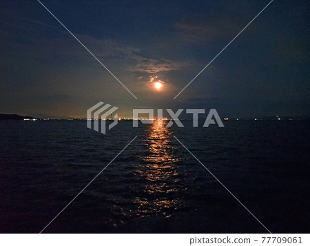 Midnight sea and full moon 77709061