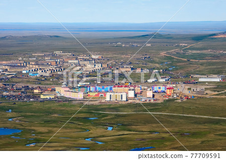 Aerial view of urban-type settlement of Ugolnye Kopi. Aerial view of urban-type settlement of Ugolnye Kopi. 77709591