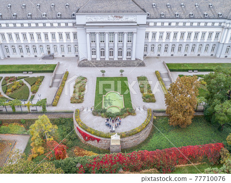 Koblenz City in Rhineland Palantino - Germany - aerial shot of historic German palace Building wit hhuge park Koblenz City in Rhineland Palantino - Germany - aerial shot of historic German palace Building wit hhuge park 77710076