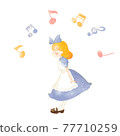 Watercolor style Alice's tea party illustration Alice and musical notes 77710259