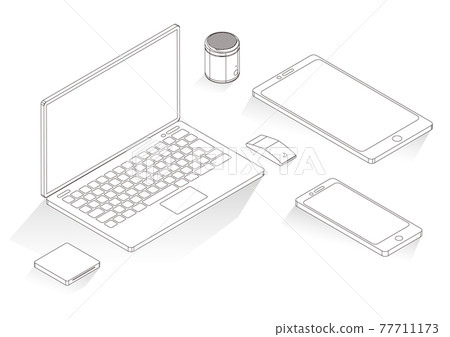 Three-dimensional laptop peripherals line drawing 77711173
