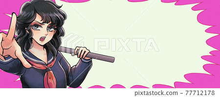 一副卡通風格的舊橫幅，女性班長大喊大叫 77712178