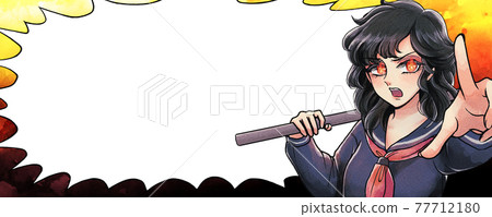 帶有大喊大叫的 sukeban 的舊卡通風格橫幅 帶有大喊大叫的 sukeban 的舊卡通風格橫幅 77712180