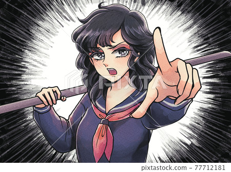 Old cartoon style, sukeban to fly gun, concentrated line Old cartoon style, sukeban to fly gun, concentrated line 77712181