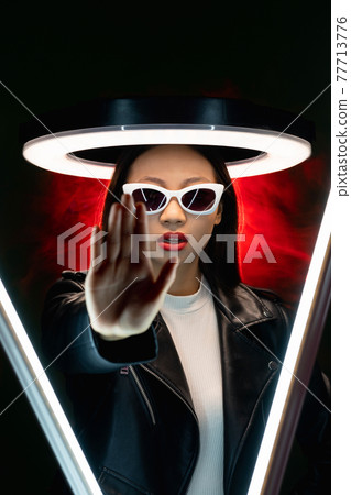 stop discrimination cyberpunk people red neon girl stop discrimination cyberpunk people red neon girl 77713776
