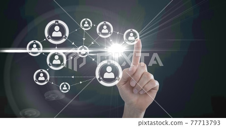 Composition of digital icons over caucasian hand 77713793