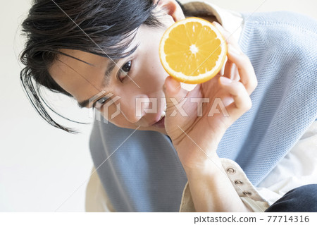 Men with fruits and Korean make-up 77714316