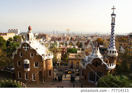 Barcelona, Spain World Heritage Gaudi work Park Guell entrance building 77714515