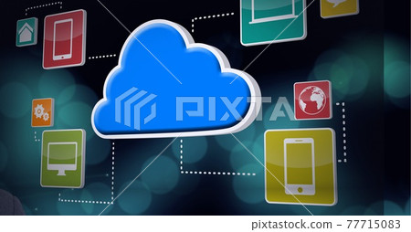 Smart devices and internet icons over blue background, technology and corporate concepts Smart devices and internet icons over blue background, technology and corporate concepts 77715083