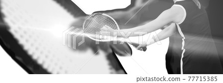 Composition of midsection of woman playing tennis in black and white Composition of midsection of woman playing tennis in black and white 77715385