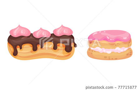 Sweet and Yummy Creamy Eclair Dessert Vector Set 77715877
