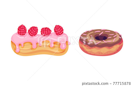 Sweet and Yummy Creamy Eclair Dessert Vector Set 77715878