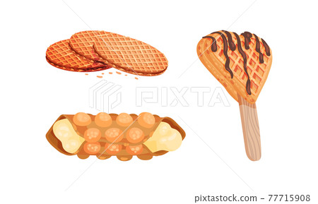 Waffle as Sweet Dish from Leavened Batter or Dough Vector Set 77715908