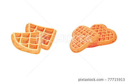 Waffle as Sweet Dish from Leavened Batter or Dough Vector Set Waffle as Sweet Dish from Leavened Batter or Dough Vector Set 77715913