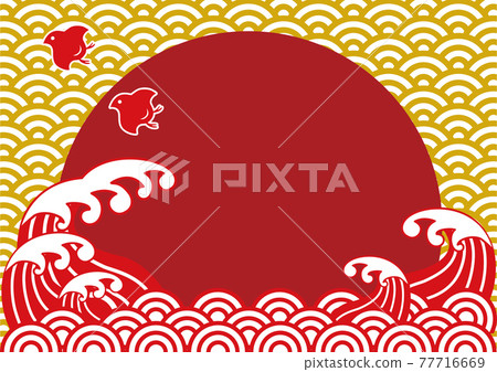 Wave sea plover bird Japanese pattern Qinghai wave sunrise New Year's card material Japanese style background copy space illustration Wave sea plover bird Japanese pattern Qinghai wave sunrise New Year's card material Japanese style background copy space illustration 77716669