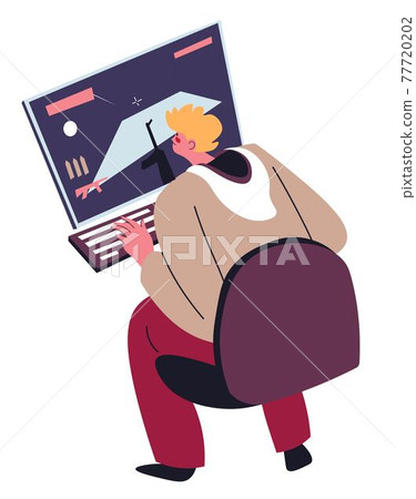 Video games addiction, man playing on computer Video games addiction, man playing on computer 77720202