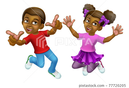 Jumping Girl and Boy Kids Children Cartoon Jumping Girl and Boy Kids Children Cartoon 77720205