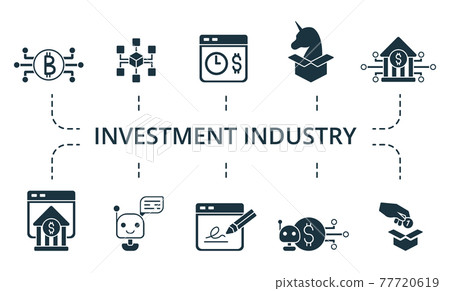 Investment Industry icon set. Collection contain pack of pixel perfect creative icons. Investment Industry elements set. Investment Industry icon set. Collection contain pack of pixel perfect creative icons. Investment Industry elements set. 77720619