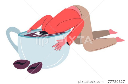 Coffee and caffeine addiction, drowning in cup Coffee and caffeine addiction, drowning in cup 77720827