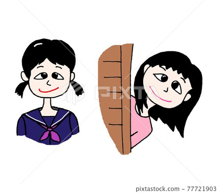 Girls with different hairstyles at school and at home Girls with different hairstyles at school and at home 77721903