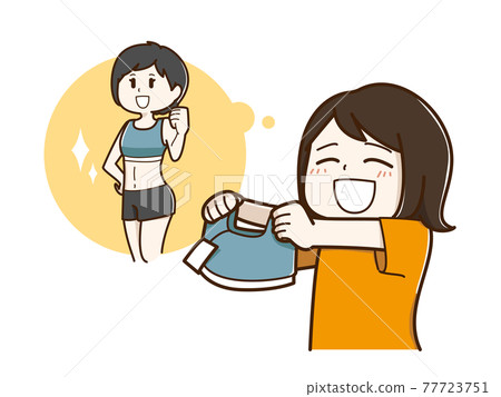 Illustration of a woman who bought the same training wear as the person she admired Illustration of a woman who bought the same training wear as the person she admired 77723751