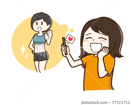 喜歡她崇拜的人的SNS的女人的插圖 喜歡她崇拜的人的SNS的女人的插圖 77723752