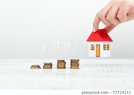 Lady Presenting New Home Savings Deals In Outfit, Business Woman Showing Possible Investment Oppurtiunities For New House, Mortegage Installments Exhibits For Recent Apartments Sales 77724111