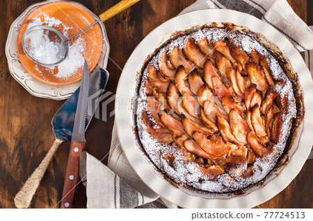 Homemade delicious apple pie, top view 77724513