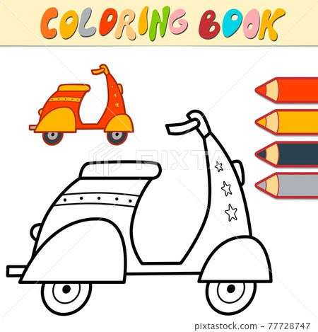 Coloring book or page for kids. motorbike black and white  77728747