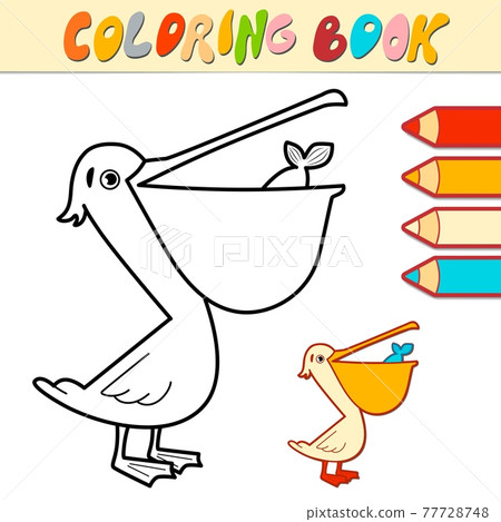 Coloring book or page for kids. pelican black and white  77728748