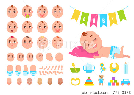 Toddler Infant in Diaper Sleeps on Pink Pillow Set 77730328