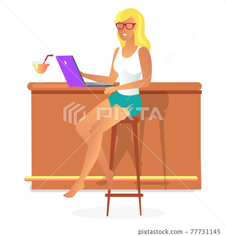 Business Summer Woman Laptop Vector Illustration Business Summer Woman Laptop Vector Illustration 77731145