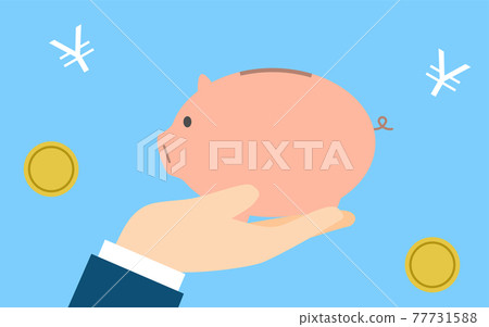 Image of savings, hand holding a piggy bank Image of savings, hand holding a piggy bank 77731588
