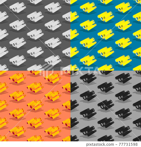 set of seamless patterns with yellow autonomous underwater robot drone. Children toys and entertainment. Ornament for decoration and printing on fabric. Design element. Vector 77731598