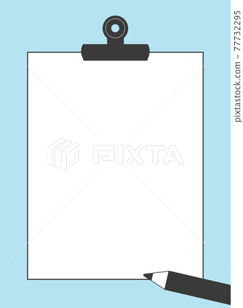 Note paper frame material, illustration (eyeball clip, pencil, monochrome, light blue background, portrait ver) 77732295