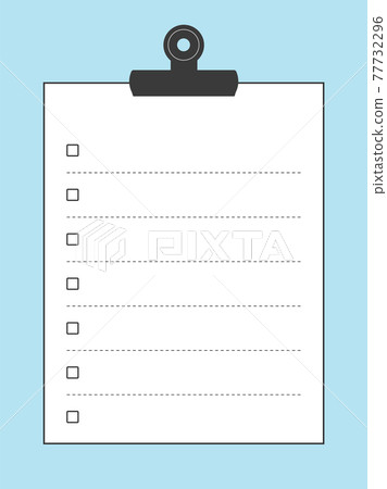 Note paper, checklist frame illustration (eyeball clip, monochrome, light blue background, portrait ver) 77732296