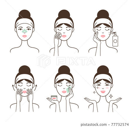 Young Woman Takes Care of Her Skin with Cosmetics 77732574