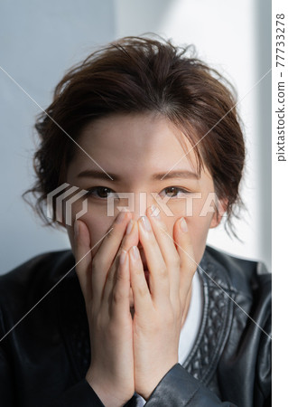 Genderless LGBT leather jacket with a woman's face up 77733278