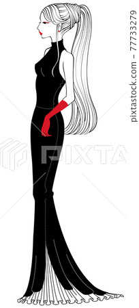 穿著黑色連衣裙的長發女人 77733279