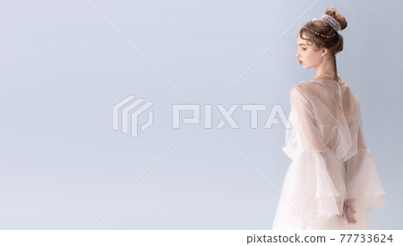 Young woman in art action isolated on white background. Retro style, comparison of eras concept. 77733624