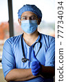 male surgeon in face mask with arms 77734034