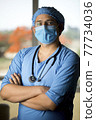 male surgeon in face mask with arms 77734036