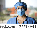 Confidence young male surgeon with face mask looking at camera 77734044