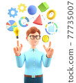 3D illustration of man interacting with data analysis, flying geometric figures and dollar coin. 77735007