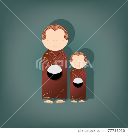 Monk and little monk walking and alms gathering 77735010