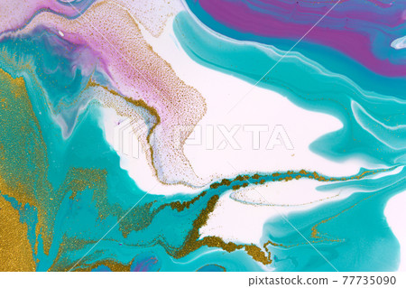 Marble blue and purple wave abstract background in sea style. Liquid close up ink pattern. 77735090
